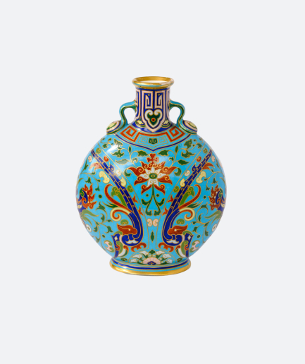Moon flask with Islamicizing floral motifs circa 1872