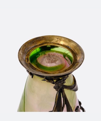 Daum cameo glass vase with silver mounts